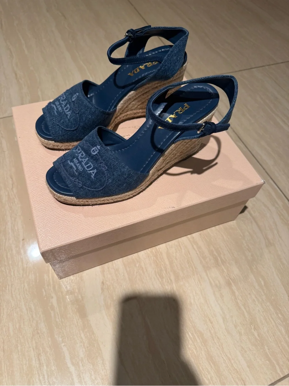 Prada Blue Denim Espadrille Wedge Sandals - Picture 3 of 4